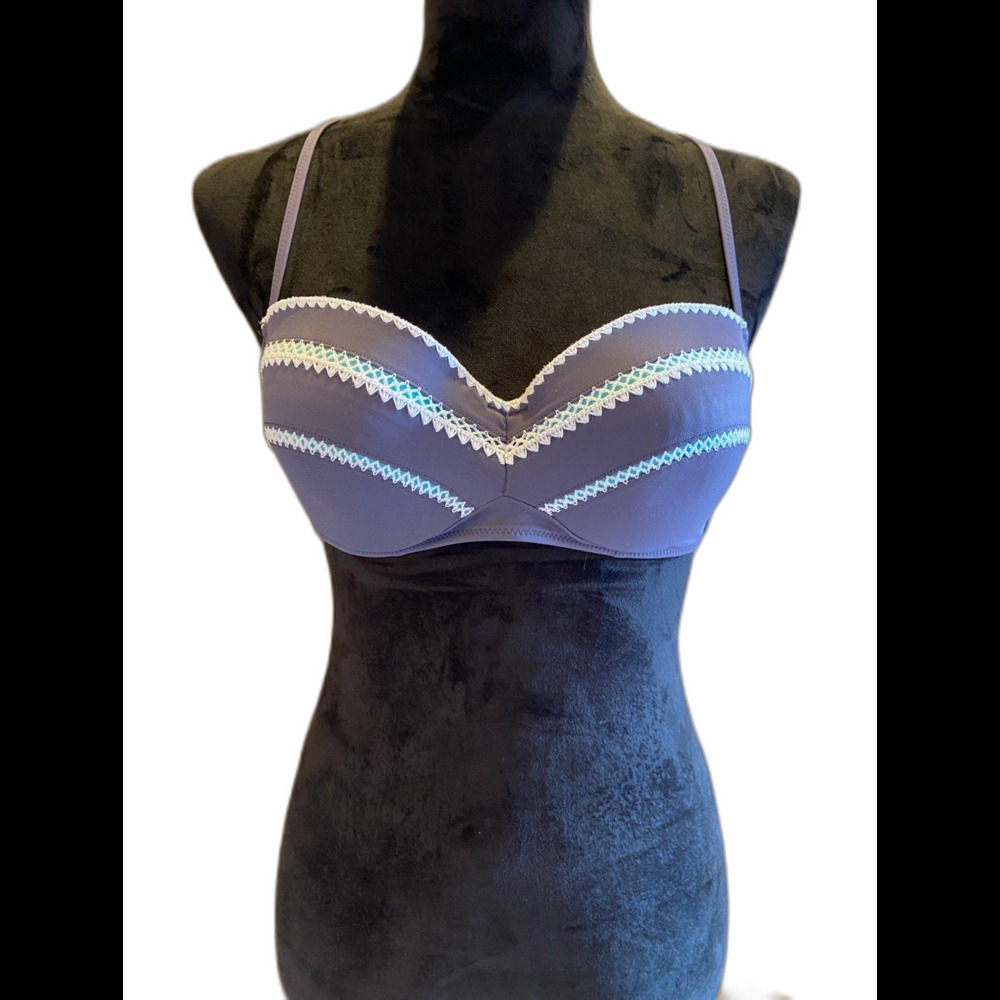 Shade &‎ Shore Gray & Turquoise 34C Underwire Bikini Top CUTE!
